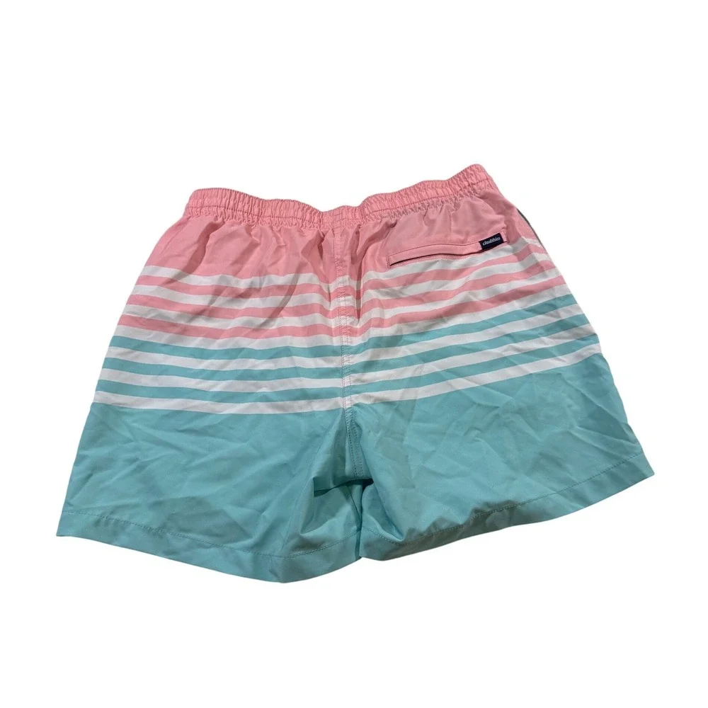 Chubbies Swim Trunks XL Pink Turquoise Stripe Beach Shorts Beach Resortwear